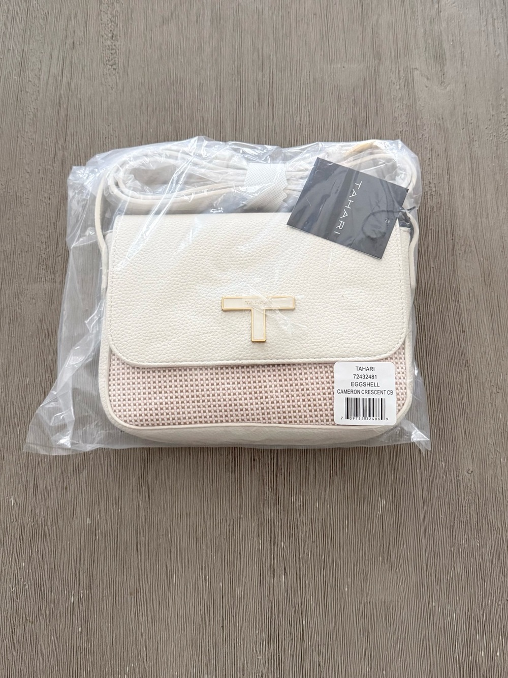 Cream Textured Crossbody Bag Gold Hardware Tahari NWT